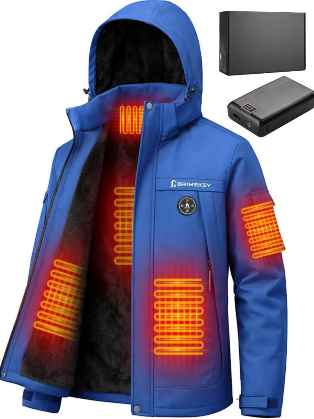 Men's Medium Blue Heated Jacket with Fleece Lining - 7.4V Warmth & Comfort